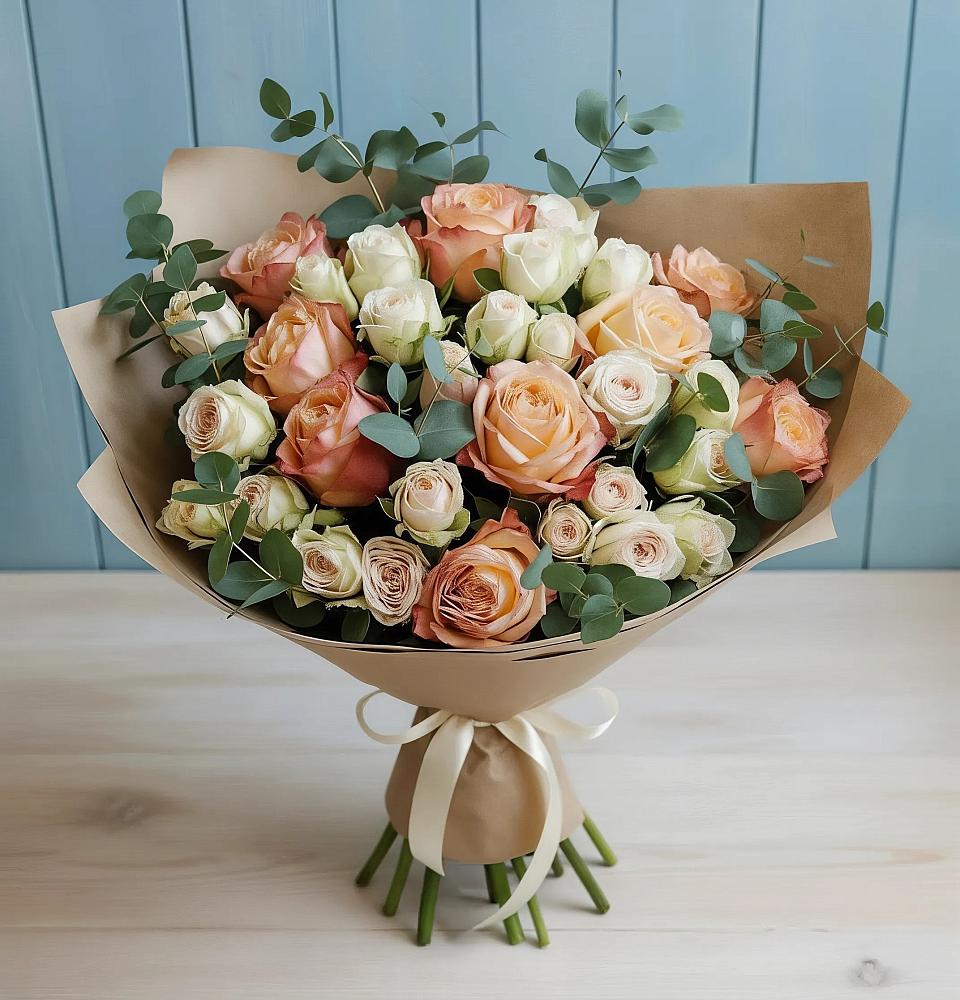 Букет цветов из: Альстромерии и Розы в Приобье