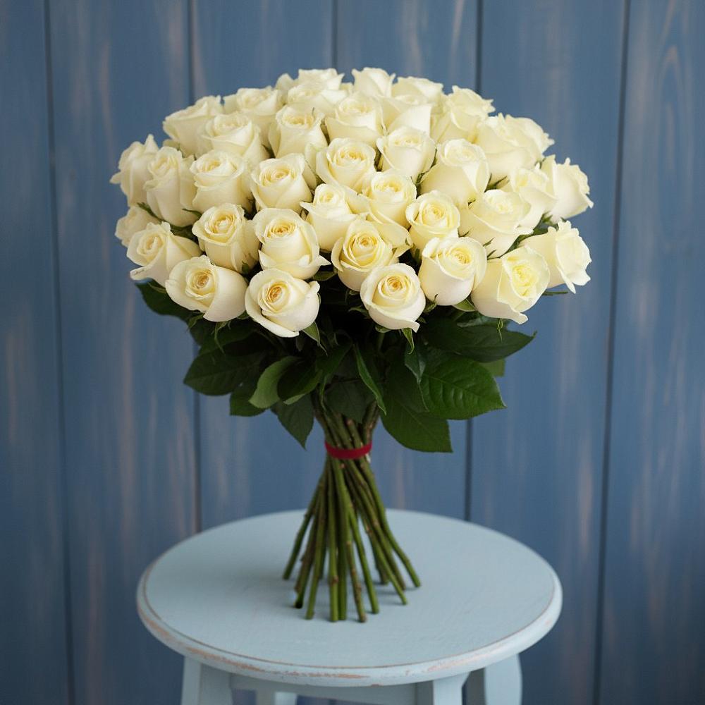 Букет 51 Белая роза Эдлесс Лав в Приобье
