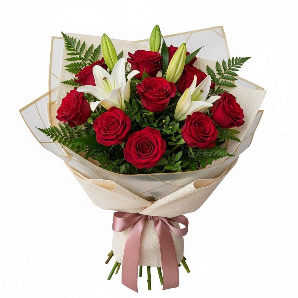 Букет цветов из: Лилии и Розы в Приобье