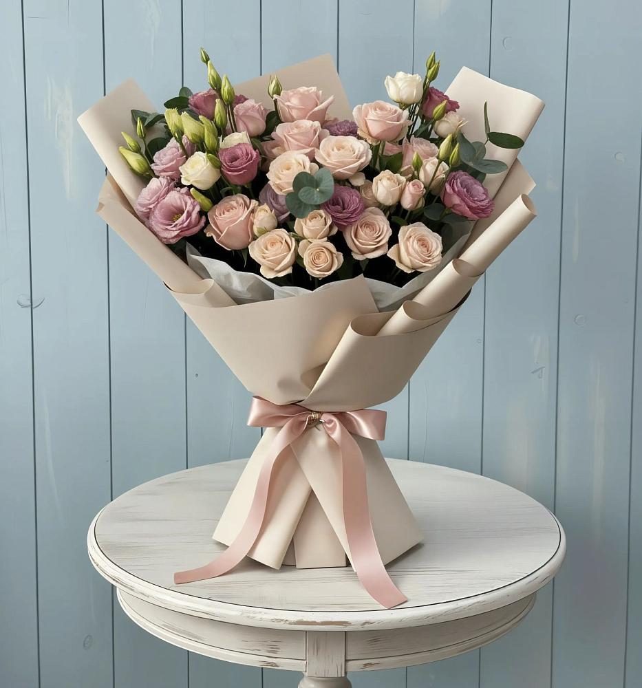 Букет цветов из: Розы и Лизиантусы в Приобье