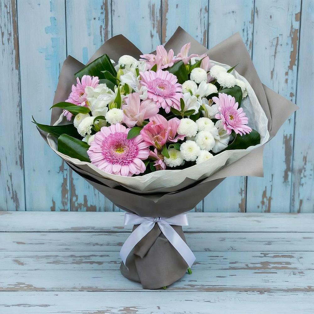 Букет цветов из: Герберы, Альстромерии и Хризантемы в Приобье