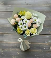 Букет цветов из:  Альстромерии, Розы и Хризантемы в Приобье
